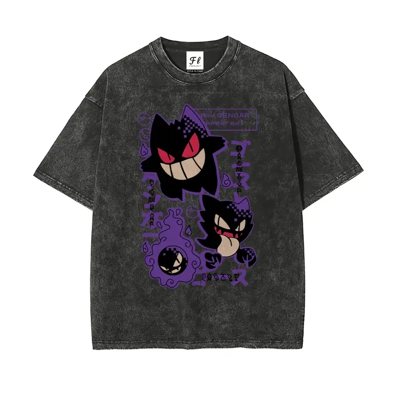 Men's Vintage Pocket Monsters Oversized Funny Graphic Tee - Washed Cotton, Short-Sleeve, Whimsical Streetwear Shirt, Summer Casual Top, Gift for Boyfriends