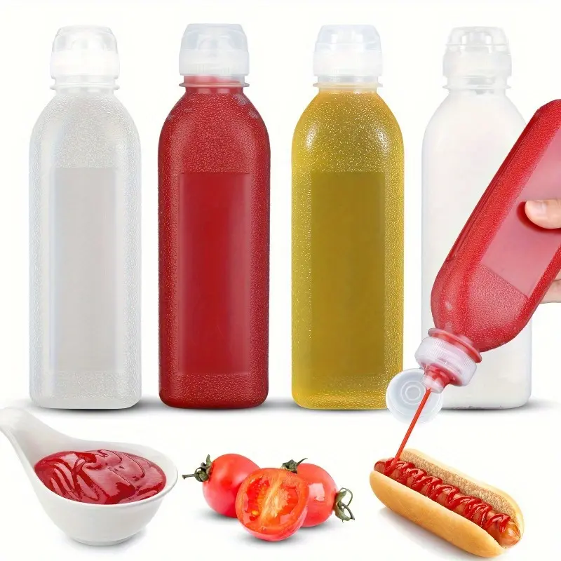 4pcs Squeeze Bottles, Sauce Bottles, Condiment Squeeze Bottles, Syrup Dispenser for Salad BBQ Baking Roasting Camping Picnic, Kitchen Utensils, Kitchen Gadgets, Apartment Essentials, College Dorm Essentials, Back To School Supplies