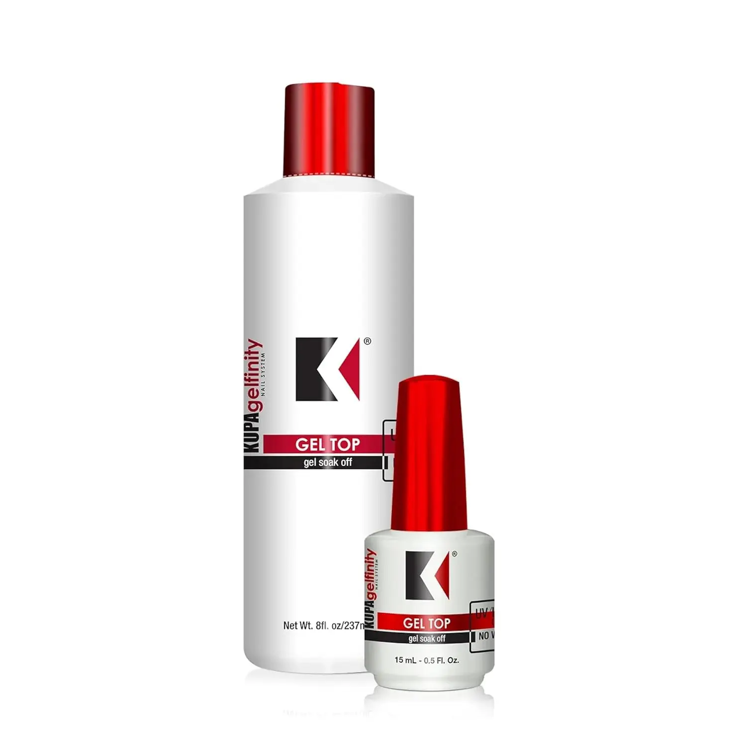 KUPA GelFinity GelTop Soak-Off Gel Top Coat - Nail Care Manicure Cosmetic Polish, Glossy Finish, No-Wipe Multi-Pack with 8.0 fl oz & 0.5 fl oz Bottles for Seamless Nail Application, Nail Supplies, Shiny Buff Nails
