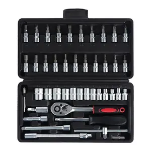46PCS 1/4 Inches Ratchet Socket Wrench Set, Metric Socket Ratchet Wrenches Set, Ratcheting Wrench Tool Sets for Men, Premium Small Car Tool Kit for Automotive, Household Maintenance and Repairs