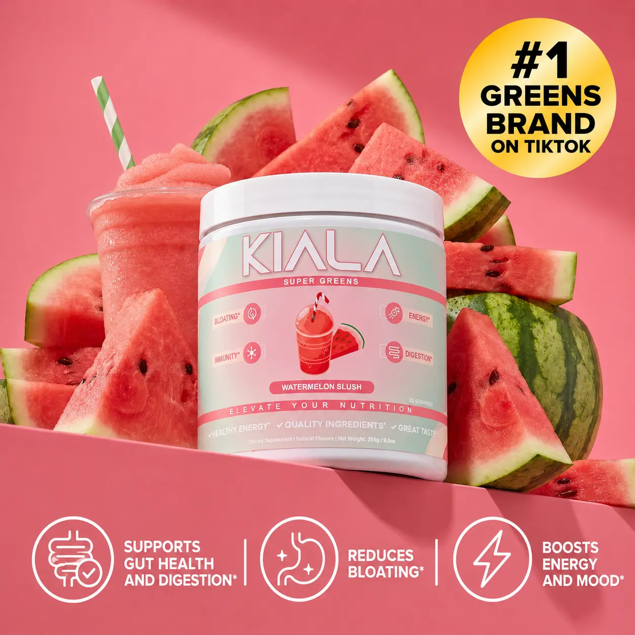 Kiala Nutrition Watermelon Slush Organic Super Greens Powder Dietary Supplement Kiala Nutrition Watermelon Slush Organic Super Greens Powder Dietary Supplement