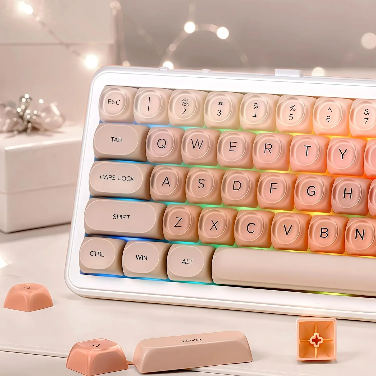 Womier 132-Keys Jelly-Look Thick Translucent PBT-PC Keycaps, MOA Profile, Resistant to Fading & Wear, Fresh Dreamy Aesthetic, Compatible with 61/68/84/87/98/100 Cherry MX Gateron MX Mechanical Keyboards (Gamers, Daily Use)
