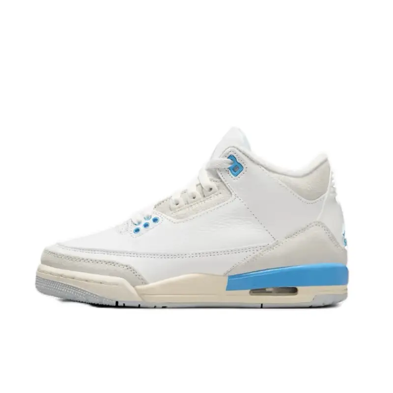 Nike Air Jordan 3 Retro Perfect Blue Basketball Sports Shoes - Youth-Women’s Casual Lace-Up Trainer Shoes with Leather Overlays, Cushioned Midsole, Signature Elephant Print, Rubber Outsole, US 4.5Y / 6W, Durable for Casual Daily Wear, Runs True to Size