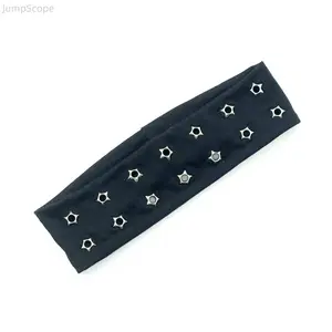 Stretchy Fabric Star Eyelet Punk Headband, Multi-Color Hollow Star Metal Grommet Head Wrap, Gothic Sports Sweatband Hair Accessory for Women