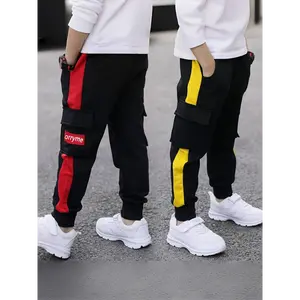 Hey Active Boys! Warm Thickened Boys' Sweatpants - Red/Yellow, Flap Pockets & Elastic Waist | Comfortable for Christmas Outdoor Fun & Winter Activities! #ChristmasKidsWear #BoysWarmPants #WinterThickenedSweatpants