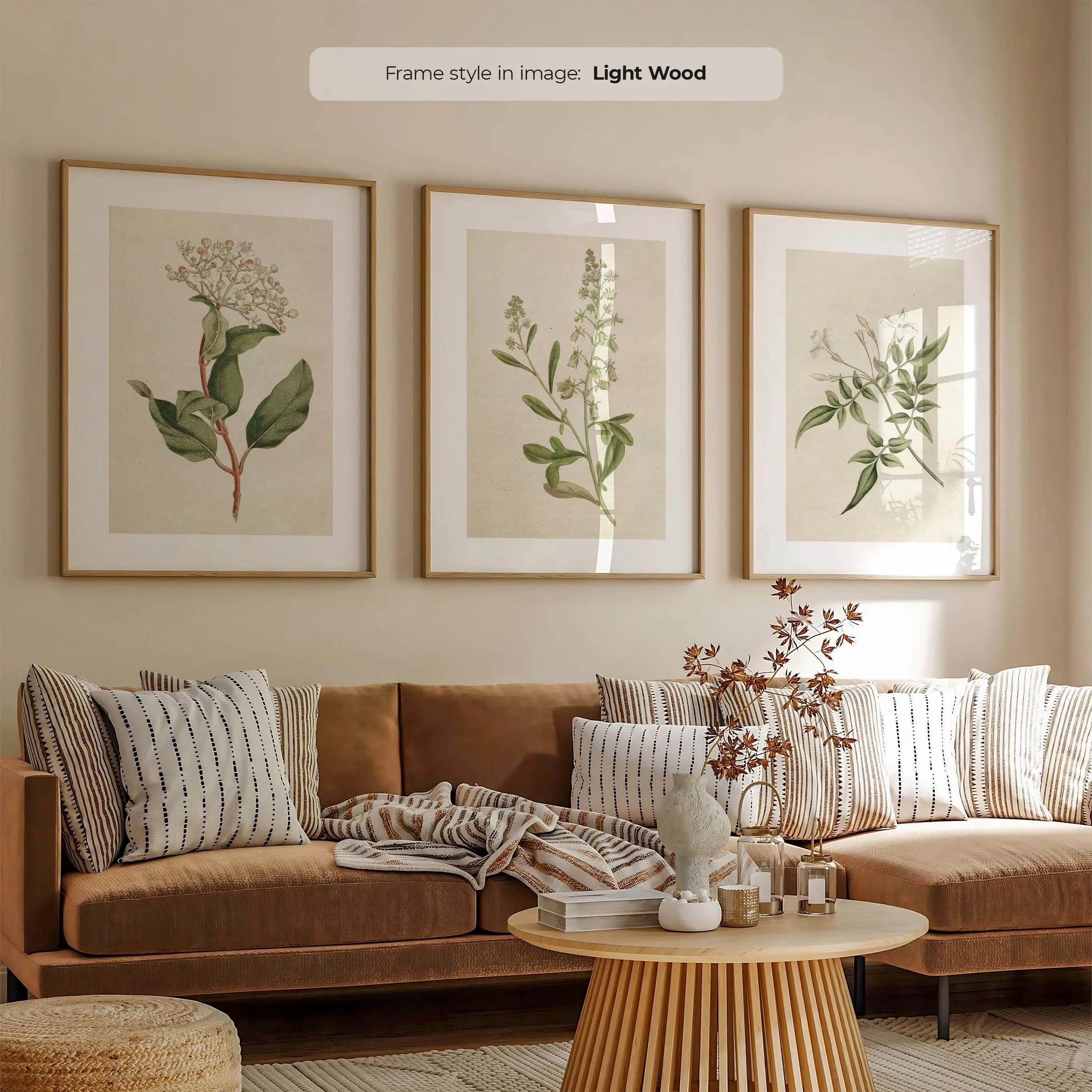 Set of 3 Vintage Botanical Posters, Wildflower Illustration Wall Art, Cottagecore Neutral Living Room Home Decor Prints