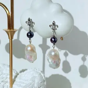 Baroque Freshwater Pearl Drop Earrings with Elegant Design and Pearl Charms