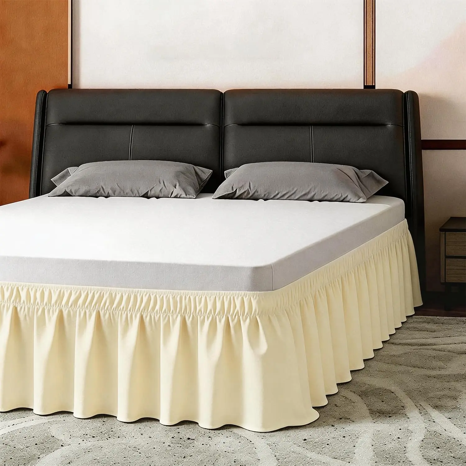 Queen Bed Skirt, Elastic Wrap Around Bed Skirt Queen Size, Bed Skirts for Bed, with 14" Drop Length Tailored Drop Dust Ruffle (Light Yellow)