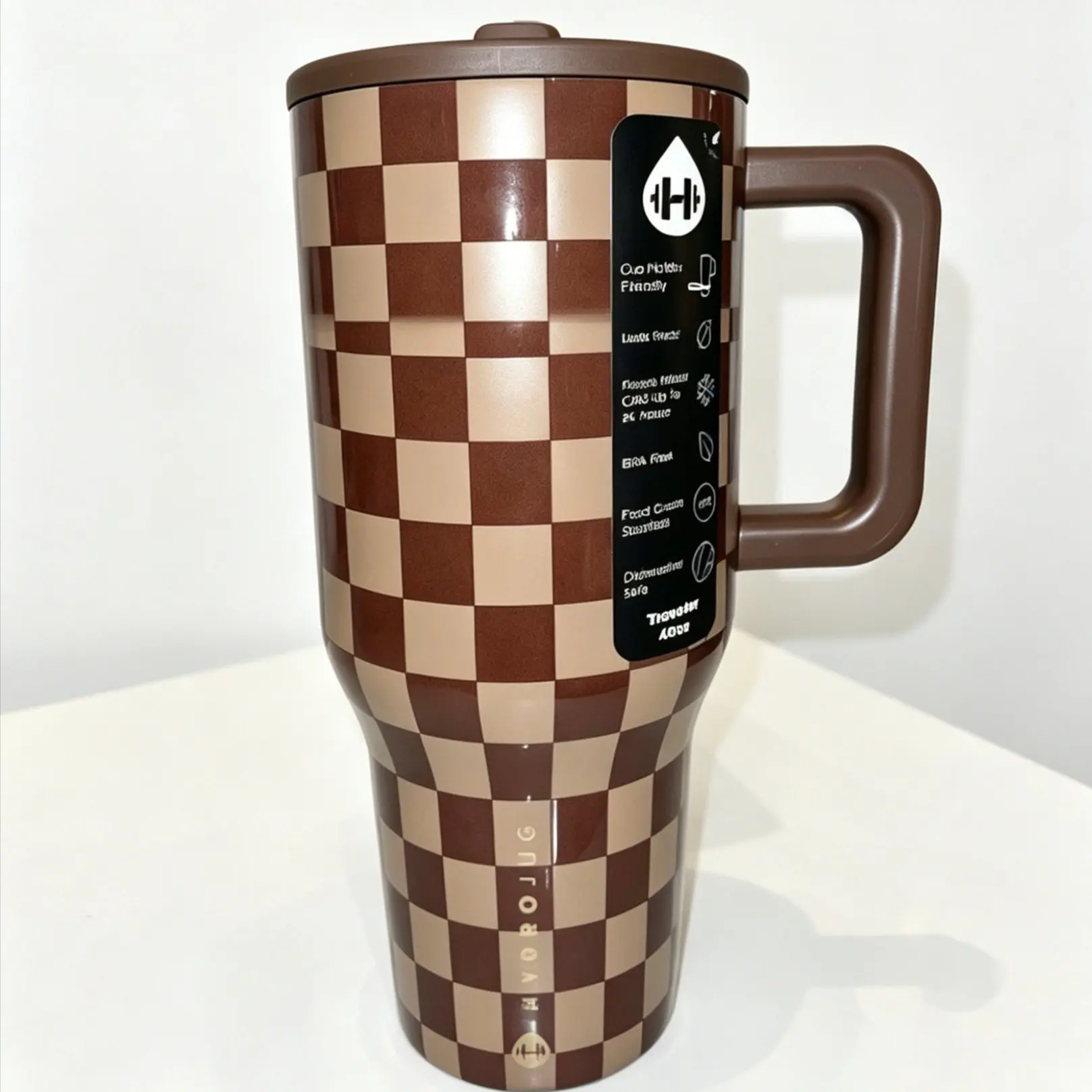 HydroJug 40oz Classic Stainless Steel Checkered Insulated Tumbler - Secure Lid, Handle, Heat-Resistant, Washable, Portable Vacuum Flask Drinkware (1000-2000ml, 7-12 Hours Temperature Retention) for Travel, Thermal Tumbler