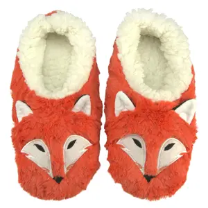 Oooh Geez! Foxy Fluffy Slippers - Soft Orange Sherpa Animal Slippers with Non-Skid Rubber Bottom for Women's Winter Footwear