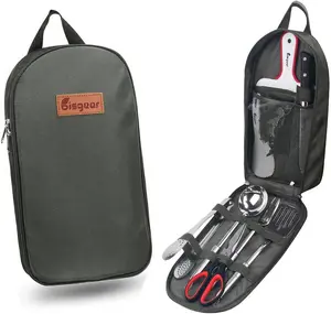 Bisgear Backpacking Camping Cookware Camp Kitchen Utensil BBQ Organizer Travel Mess Kit with Water Resistant Case, Cutting Board, Rice Paddle, Tongs, Scissors, Knife, Spork