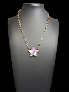 Cotton Candy Dahlia Star & Copper Neckalce