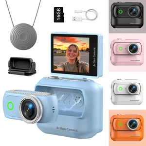 4K Magnetic Action Camera Kit with Detachable Live View Screen Neck Strap Cap Mount 16GB Card Included for Vlog Travel Sports