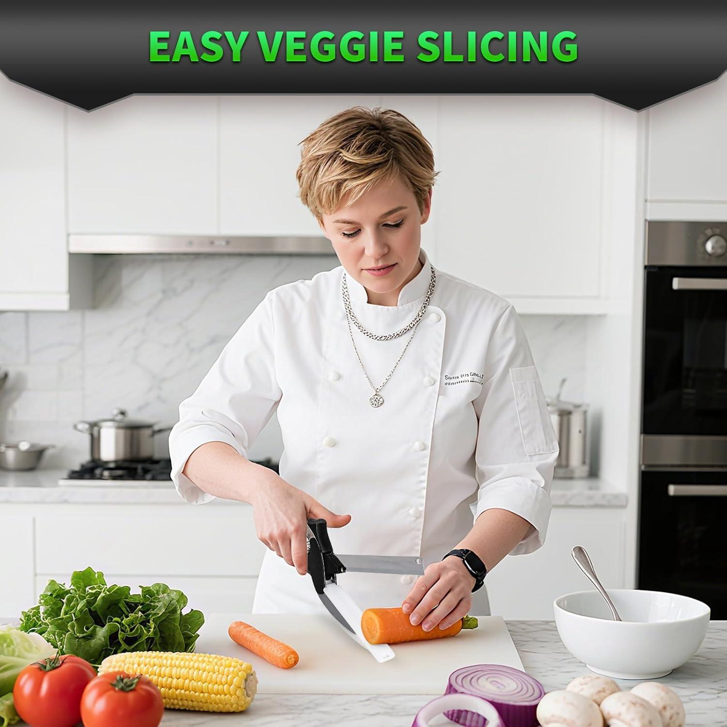 2-in-1 Kitchen Scissors with Cutting Board, Food Scissors & Vegetable Cutter, Stainless Steel Kitchen Shears with Safety Lock, Dishwasher Safe Herb, Fruit, Cheese & Meat Cutter