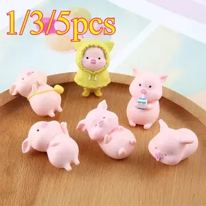1/3/5pcsCute Cartoon Pink Pig Figurine Miniaturas Ornament Resin Piggy Statue Collection Toy Fairy Garden Mini Miniatures