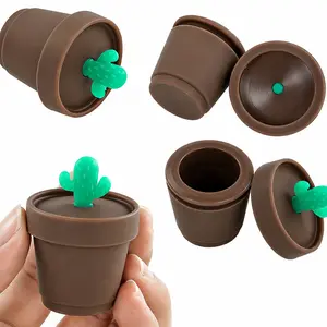 6-Piece Non-Stick Silicone Jars 5ML, Cactus Creative Silicone Containers, Ideal for Makeup Vanity Earring Storage, Travel Cream Cosmetics Organizer