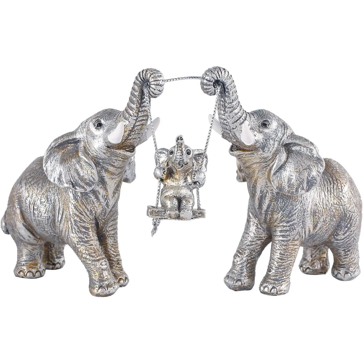 P-SO056 Hand-Painted Silver Resin Elephant Statue - Smooth Finish, Modern Waterproof Decorative Home Decor, Symbol of Luck Wisdom Health and Loyalty, Gift for Small Child, Kitchen Table Centerpiece