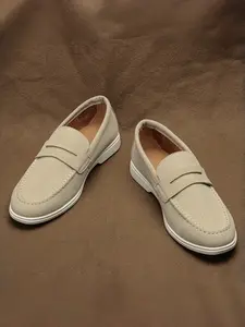 Blue Loafers Simple Casual Style Velvety PU Leather Rubber Anti-Slip Flat One-Click Design Urban Men Daily Commute Shoes