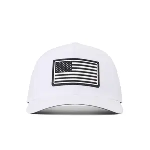 American Cap Club American Flag Performance Cap – White, Black American Flag Patch, Performance Fabric, Breathable Comfort, Structured Front, Curved Bill, Everyday Casual Style, One Size Fits Most
