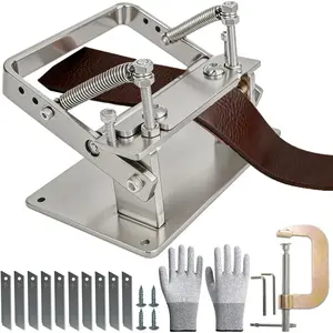 Manual Leather Skiver Splitter,Stainless Leather Skiving Tool Set,Leather Peeling Machine with 10 PCS Blades and Gloves,Leather Working Tools for DIY Leather Thinning,Adjustable Thickness