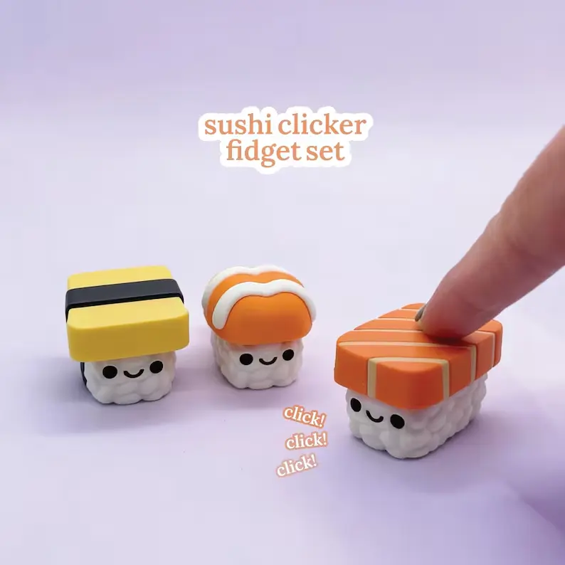 3PCS Miniature Sushi Clicker Fidget Toys Set - Cute Anxiety Fidgets, Click Sound Sensory Tools, Stress Relief Desktop Item for ADHD, Fine Motor Skills (Gift for Teens & Adults), Sensory Fidget Tools