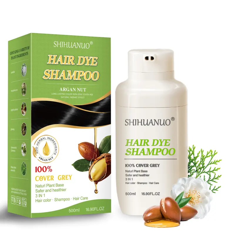Instant Hair Dye Shampoo For Gray Hair, 500ml - 3 In 1 Herbal Coloring For Women & Men - Dark Brown Color, Ammonia Free - Tintes Para El Cabello Profesional