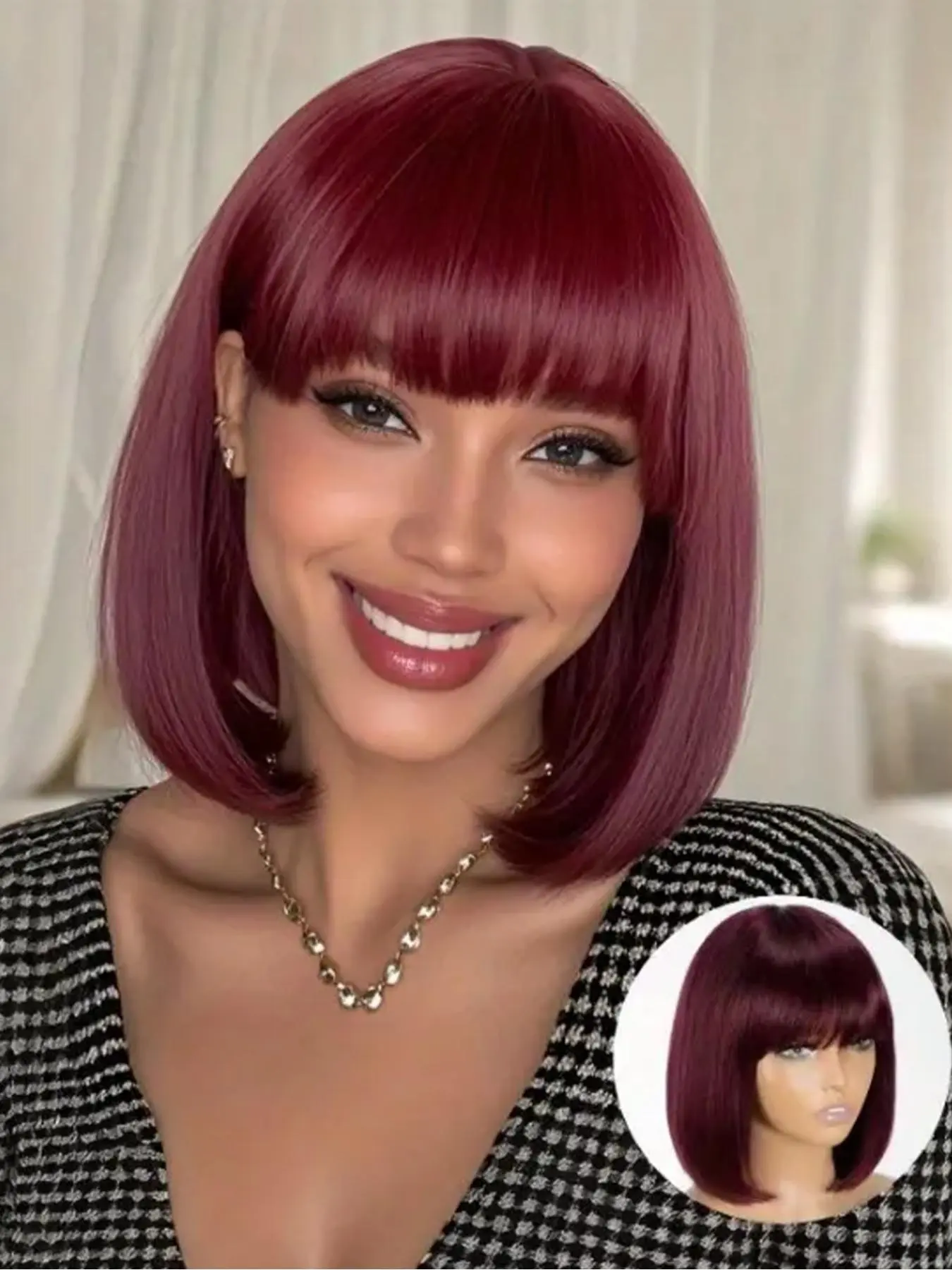 180% Density Human Hair Short Bob Wig with Bangs, 10-Inch 2x3 Lace Front Wig for Women, Ready to Wear Straight Bob Hairstyle