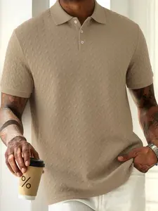 Men's herringbone texture polo shirt short-sleeve T-shirt - Classic collar design, regular fit. Perfect for daily business casual, weekend outings and fashionable leisure occasions.