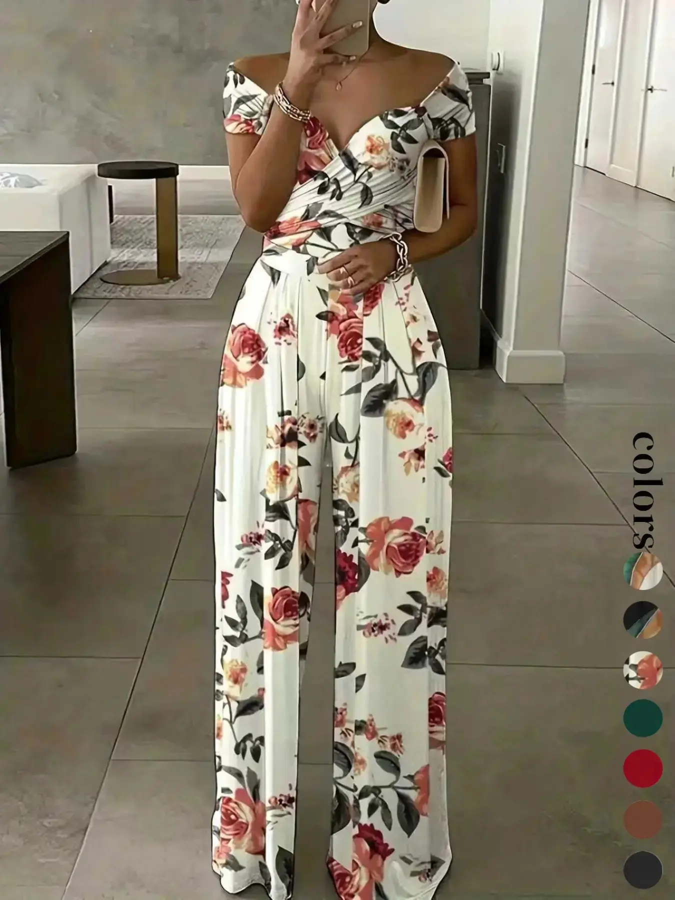 Women's Floral Print One Shoulder Wrap Jumpsuit, High Waist Fitted Long Pants, Boho Chic Style Cap Sleeve, Sexy Fashion for Women, Breathable, Bohemian