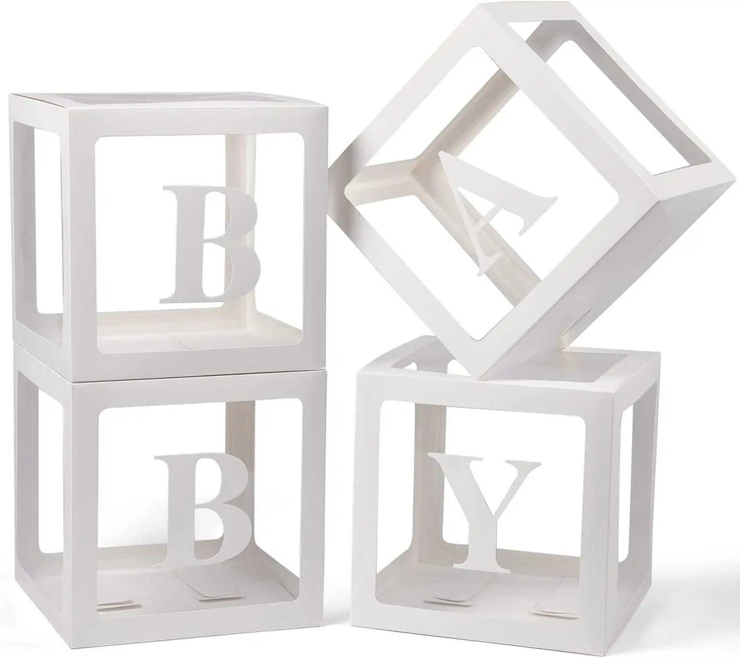 White Baby Letter Boxes with 4 Transparent Balloons - Festive Party Decor for Gender Reveal, Baby Shower Events (Home & Party Supplies Accessory)