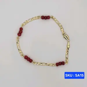 Evil Eye Protection Bracelet Red Laminated-Gold  Adult size 7.5 Inches 3mm wide Adjustable for Small Wrist Stylish Protective Accessory Comfortable Fit Versatile Design S KU : SA15