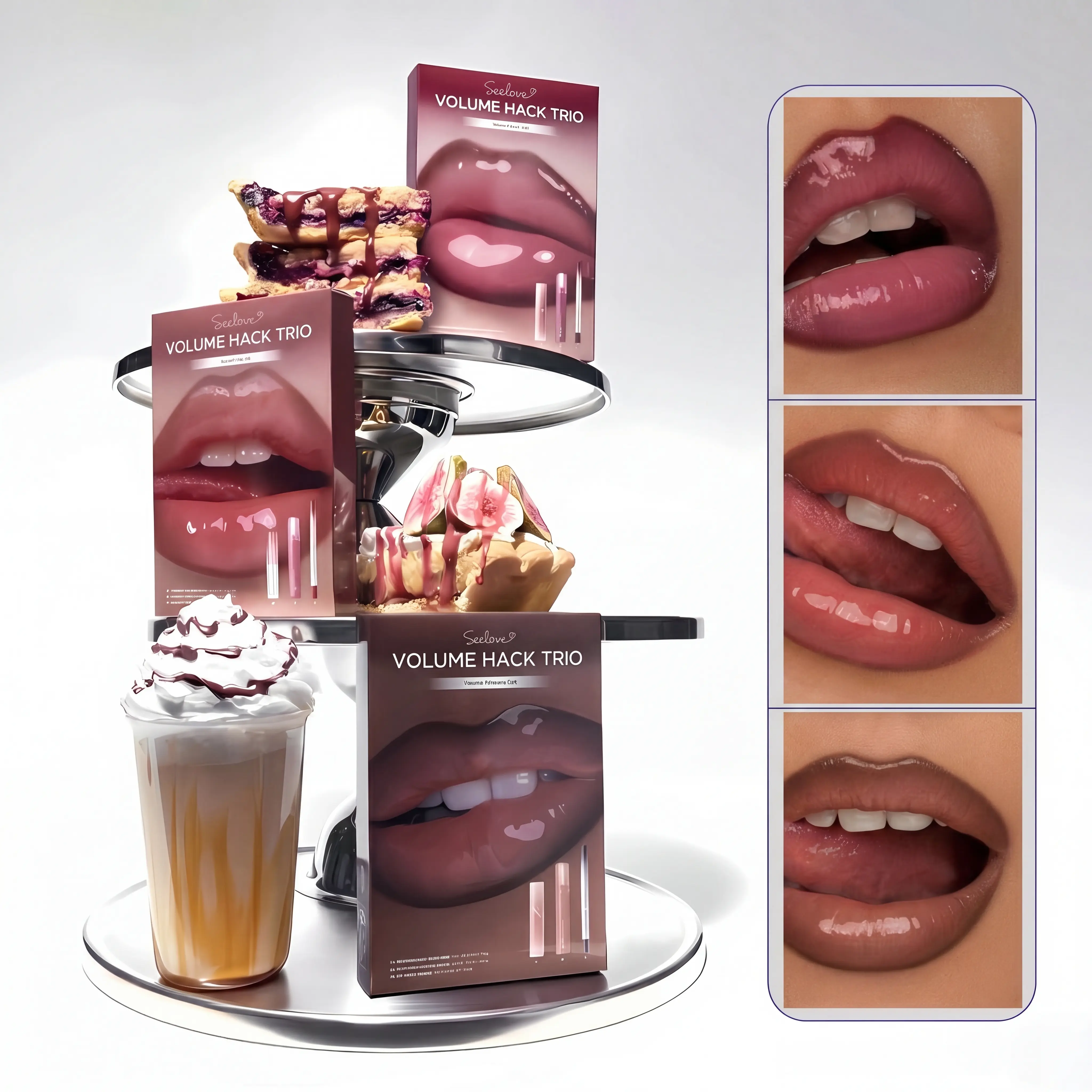 Volume Hack Trio Sweet Fig Set | Lip Combo for Plump, Hydrated & Glossy Lips | 3-in-1 Kit (3 Shades, Lip Mate Pencil 0.5g, Melting Balm 3.5g, & Color Gloss 4g)