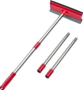 Window Squeegee, 2-in-1 Window Cleaner with 55" Extension Poles, Window Washing Kit, Glass Door Cleaner, Multi-Use Car Windshield Cleaning Tool with Long Handle for High Outdoor Windows