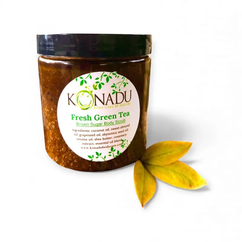 KONADU Fresh Green Tea Brown Sugar Body Scrub - Exfoliating, Soothing & Antioxidant-Rich Scrub for Smooth & Glowing Skin - Gentle Exfoliator for All Skin Types - 8 oz Jar - Cleanser