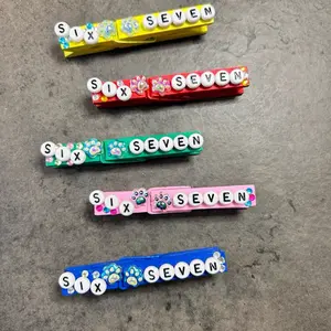 Six Seven Sports backpack Clips for Softball, volleyball, basketball or cheer. Handcrafted Wooden Clothespins with Letter beads & Plastic Charms - Perfect for Gymnastics, soccer, Basketball or any event! Set of 5 pins!