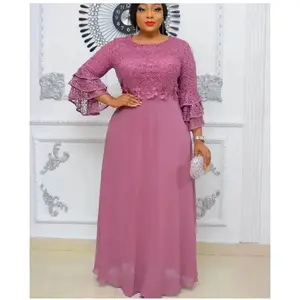 Plus Size African Party Dresses for Women 2024 New Fashion Dashiki Ankara Lace Wedding Gowns Elegant Turkey Muslim Maxi Dress Can be used with raincoat（gift）