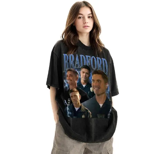 Women's Printed Spandex Streetwear Top - Tim Bradford The Rookie TV Show T-Shirt, Chenford Fan Drama Graphic Tee, Unisex Gift for Fans