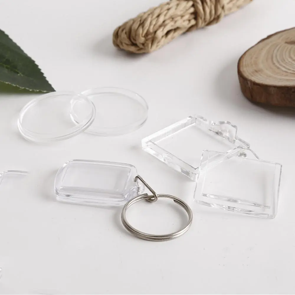 2-5Pcs/Pack Transparent Rectangle Blank Acrylic Insert Keychain Po Picture Frame Keyring Holder DIY Split Ring KeyChain Gift