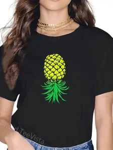 100% Cotton Funny Retro Inverted Pineapple Upside Down Pineapple T-Shirt - Black, Small, Unisex-Adults, Short Sleeve, T-Shirt, Casual, Pineapple Theme