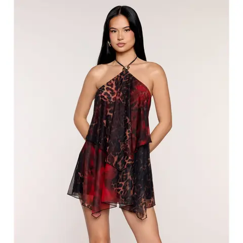 Wild Card Chiffon Halter Mini Dress