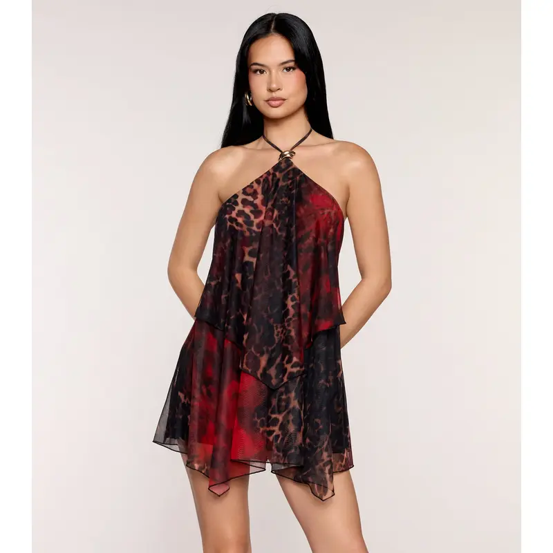 Wild Card Chiffon Halter Mini Dress