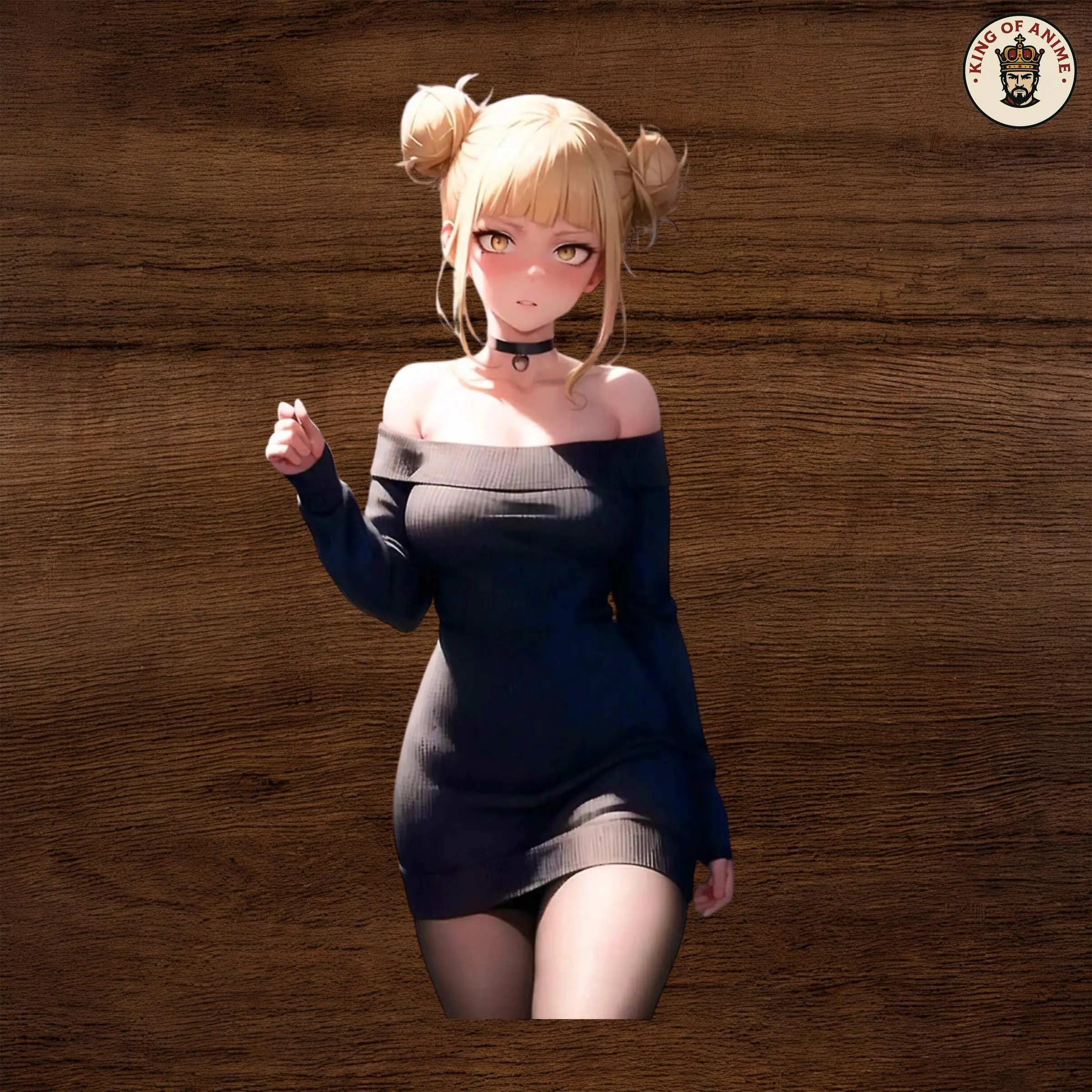 Toga Black Dress Sticker, Vinyl Sticker for Phone Decor, Stylish Anime Waifu with Choker and Bun Hair