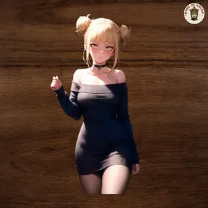 Toga Black Dress Sticker, Vinyl Sticker for Phone Decor, Stylish Anime Waifu with Choker and Bun Hair