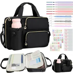 Bible Cover Case for Women, Large Bible Bag with Removable Pencil Case, Water Bottle Pocket and Shoulder Strap for Study Supplies, Church Carrying Journaling Kit, Christian Gift for Women