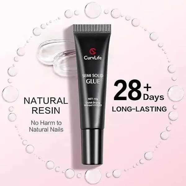 New Super Strong 15g Nail Glue for Press-On Nails Tips – Quick-Drying Semi-Solid Adhesive Gel, No UV Light Needed, Long-Lasting Fake Acrylic Nails Kit with 10ml Remover for Easy Application at Home or Salon-Curvlife