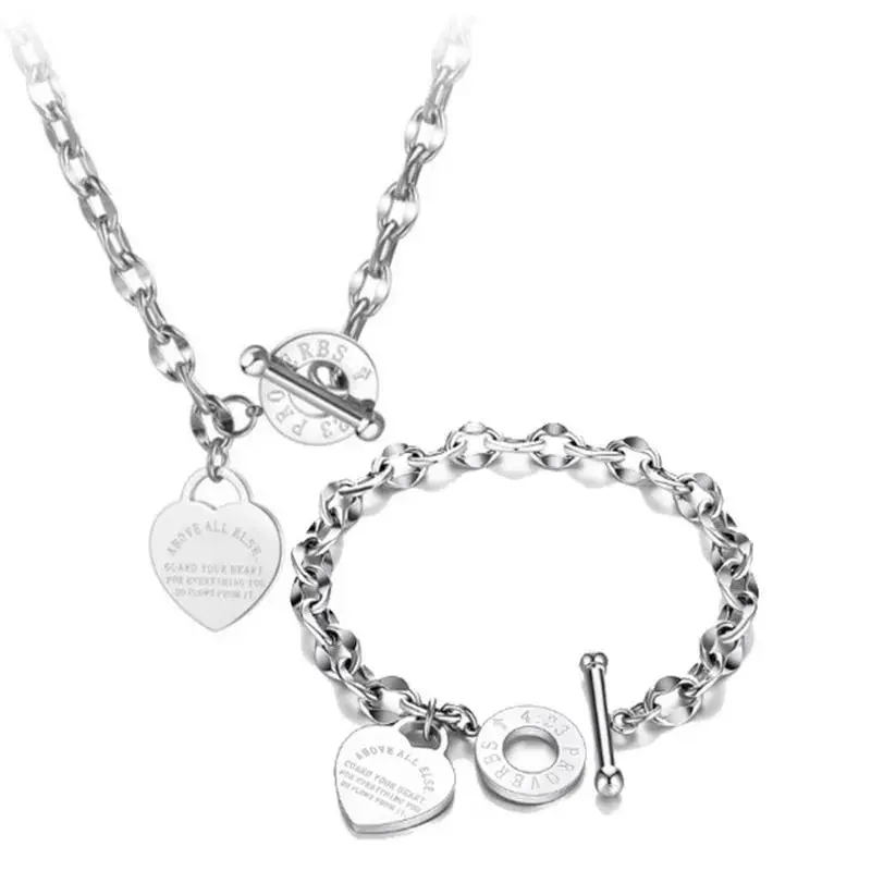 Proverbs 4:23 Prayer Bracelet - Elegant Necklace with Heart Pendant & 20cm Bracelet, Made with 316L Stainless Steel, Silver & Rose Gold Color