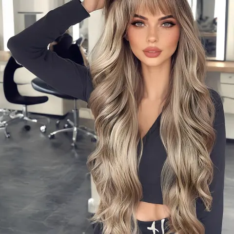 30 Inch Long Blonde Hair Wigs for Women, Gorgeous Fluffy Wigs with Curtain Bangs, Synthetic Full Machine Wigs for Party, Daily Use, Synthetic Material Wigs, Synthetic Fiber Wigs, Artificial Wig