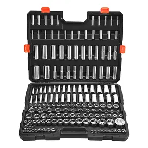 Socket Set With 163 Pieces, 3/8-Inch, 1/4-Inch, And 1/2-Inch Drive Sockets, SAE And Metric, Deep And Standard Sockets, Mechanic Tool Kit With Storage Case, Chrome Plated CR-V Alloy Steel For Automotive Repair