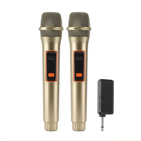 LMBGM W6 Gold Dual Wireless Handheld Microphones, Dual Mics, Rechargeable Karaoke Audio Device Vocal Mic Set with 6.35mm Receiver, Plug and Play, Clear Sound, Anti-Howling, 30M Stable Signal for Party, Wedding, Church and Speeches