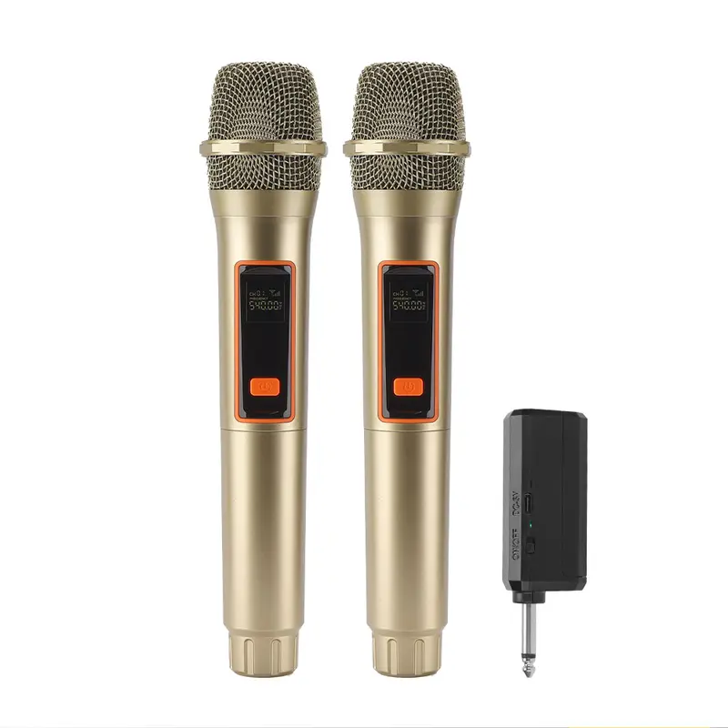 LMBGM W6 Gold Dual Wireless Handheld Microphones, Dual Mics, Rechargeable Karaoke Audio Device Vocal Mic Set with 6.35mm Receiver, Plug and Play, Clear Sound, Anti-Howling, 30M Stable Signal for Party, Wedding, Church and Speeches